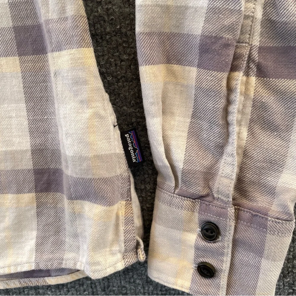 Patagonia Plaid Button-Down Shirt in Lavender, Cream, and Gray